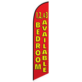 15' 1 2 And 3 Bedroom Available Feather Flag printed in full color