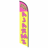 15' Auto Alarms Yellow And Pink Feather Flag custom printed with comapany logo