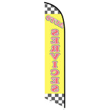 15' Auto Services Yellow Checkered Feather Flag customized with your graphics