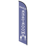 15' Clean Restrooms Feather Flag with custom printed graphics