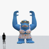 Custom 20 foot inflatable rooftop blue gorilla with swimsuit and glasses