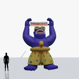 Custom 25 ft inflatable rooftop purple gorilla with shorts and a duck