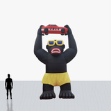 Custom 20 ft inflatable rooftop black gorilla with glasses and a car on head