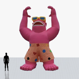 Custom 25 ft inflatable rooftop pink gorilla with shorts and glasses
