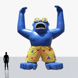 Custom 25 ft inflatable rooftop blue gorilla with shorts and glasses