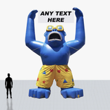 Custom 25 ft inflatable rooftop blue gorilla with shorts, glasses and banner