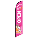 15' Dunkin Donuts Open 24 Hours Pink Feather Flag with your custom brand