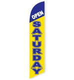 15' Open Saturday (Yellow & Blue) Feather Flag with your custom brand