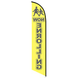 15' Now Enrolling Yellow Feather Flag with your custom branding