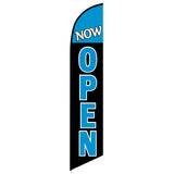 15' Now Open (Blue) Feather Flag personalized with logo