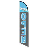 15' Now Open (Blue) Feather Flag customized with your graphics