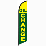 15' Oil Change Green And Yellow Feather Flag printed with custom graphics