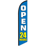 15' Open 24 Hours Blue Feather Flag Banner printed in full color