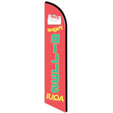 15' Pague Billes Aqui Feather Flag printed with custom graphics