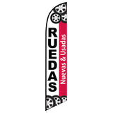 15' Ruedas Nuevas & Usadas Feather Flag printed with custom graphics