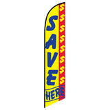 15' Save Money Here Feather Flag printed to your specs