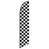 15' Solid Black And White Checkers Feather Banner Flag