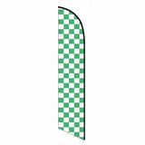15' Solid Green And White Checkers Feather Banner Flag