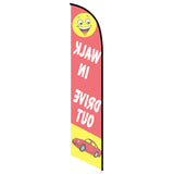 15' Walk In Drive Out Feather Flag custom printed with company logo