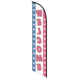 15' Welcome Patriotic Feather Flag custom printed with company logo
