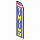 15' Window Tinting Blue Feather Banner Flag with custom printed graphics
