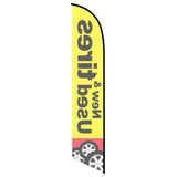 15' New And Used Tires Feather Flag with custom printed graphics